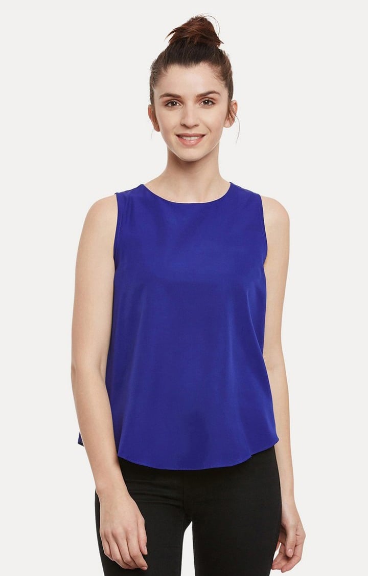 MISS CHASE | Women's Blue Crepe SolidCasualwear Tops