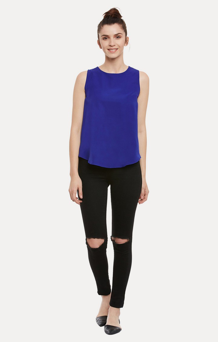 Women's Blue Crepe SolidCasualwear Tops