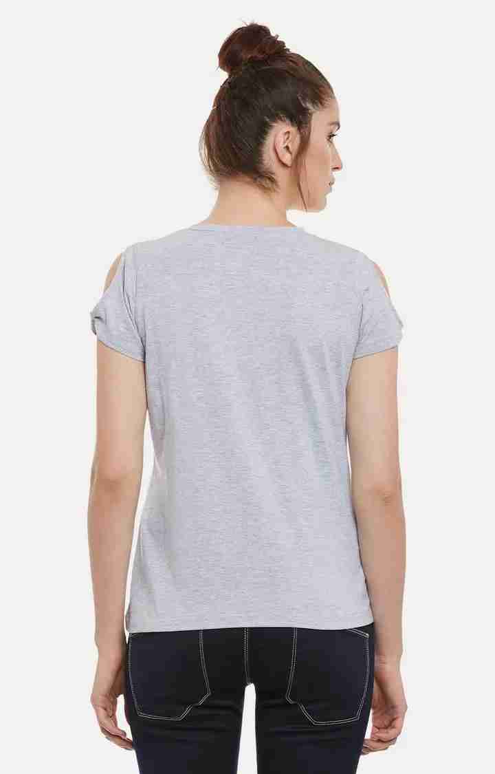 Women's Grey Cotton MelangeCasualwear Regular T-Shirts