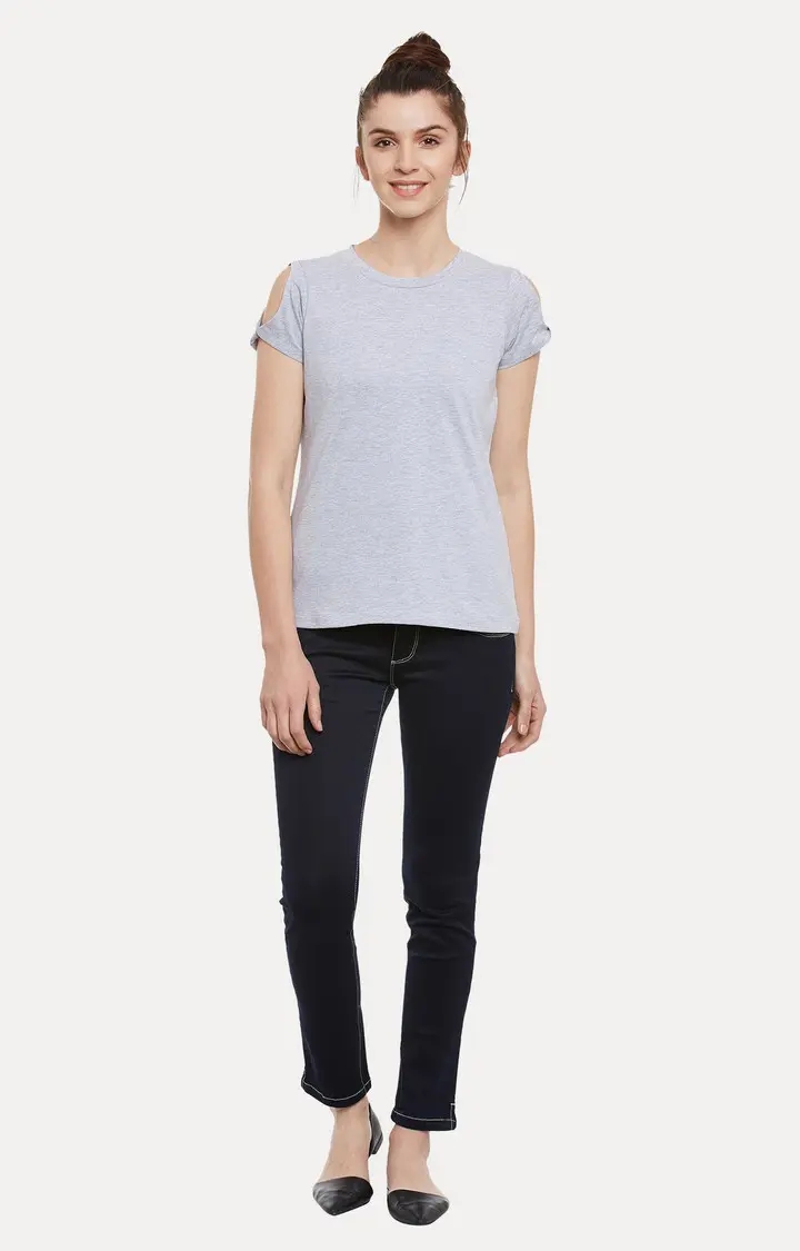 Women's Grey Cotton MelangeCasualwear Regular T-Shirts