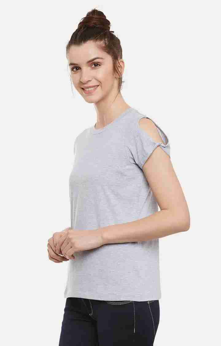 Women's Grey Cotton MelangeCasualwear Regular T-Shirts