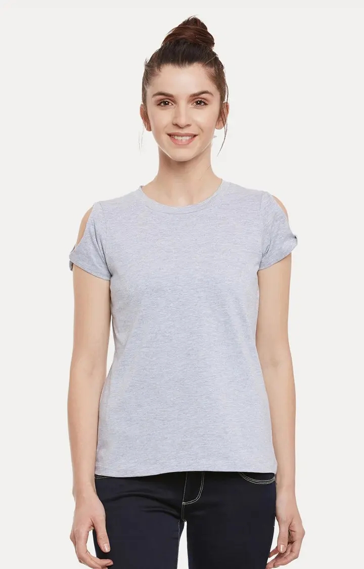 MISS CHASE | Women's Grey Melange Regular T-Shirts