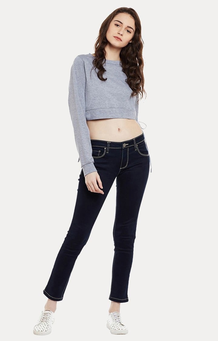 Women's Grey Cotton MelangeCasualwear Crop T-Shirts