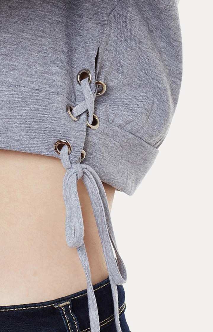Women's Grey Cotton MelangeCasualwear Crop T-Shirts