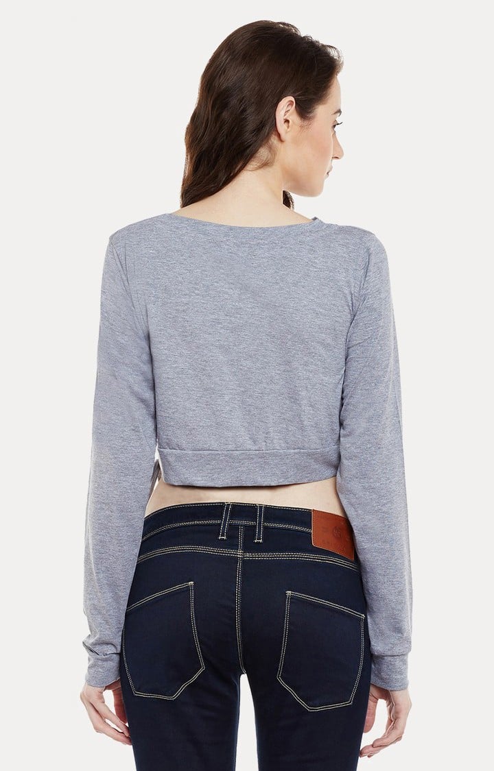 Women's Grey Cotton MelangeCasualwear Crop T-Shirts