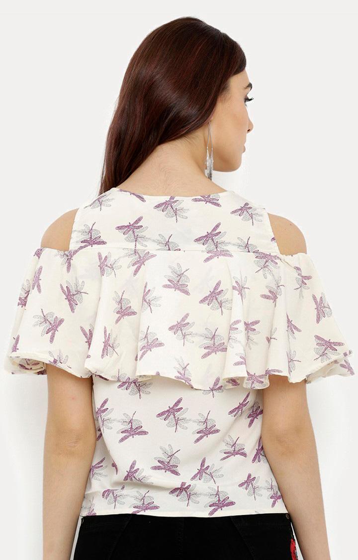 Women's Beige Crepe PrintedCasualwear Tops