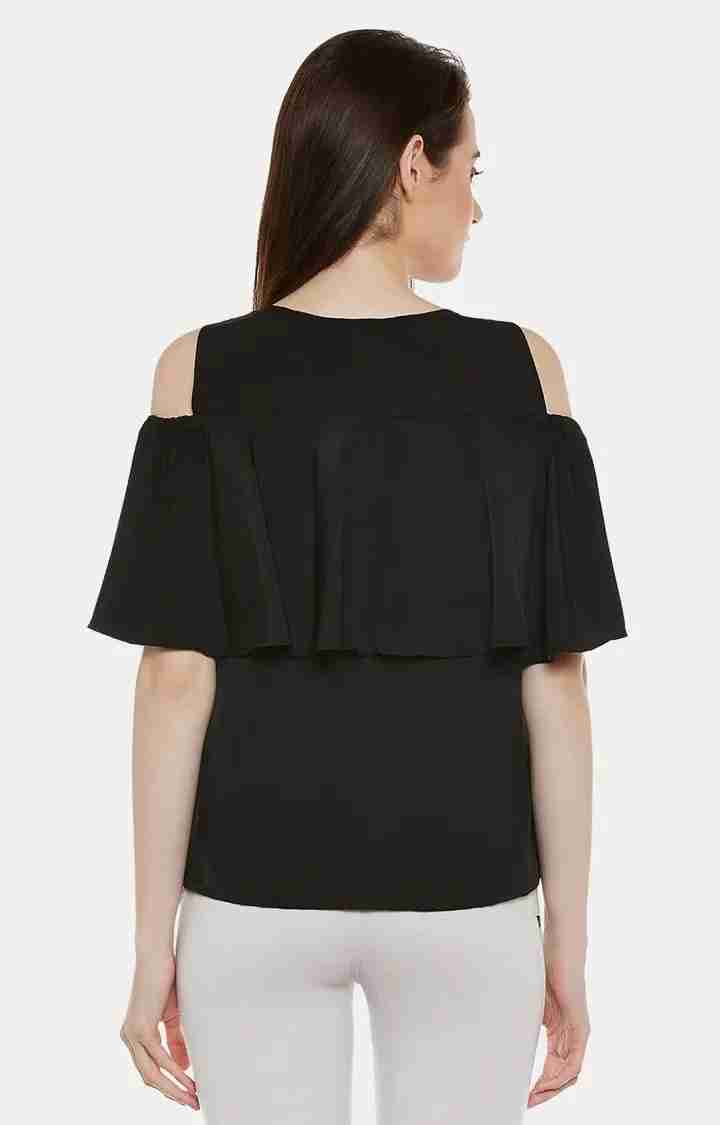 Women's Black Crepe SolidCasualwear Tops