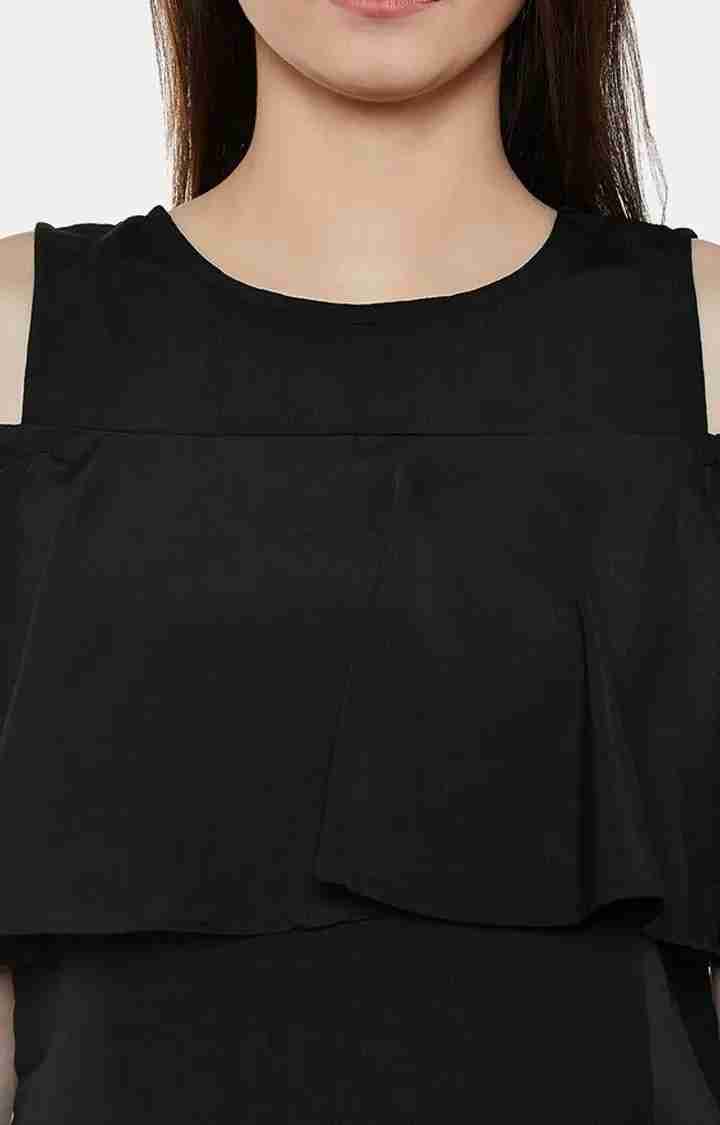 Women's Black Crepe SolidCasualwear Tops