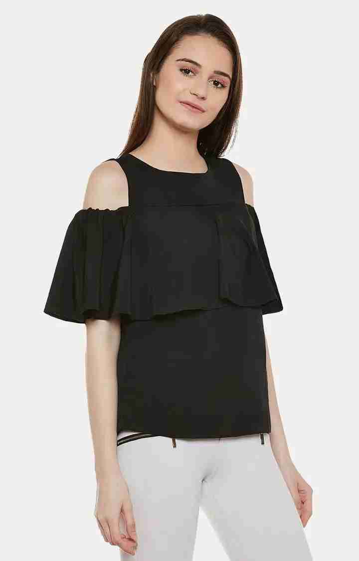 Women's Black Crepe SolidCasualwear Tops