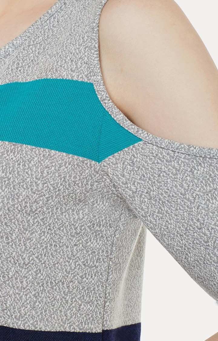 Women's Grey Cotton StripedCasualwear Regular T-Shirts