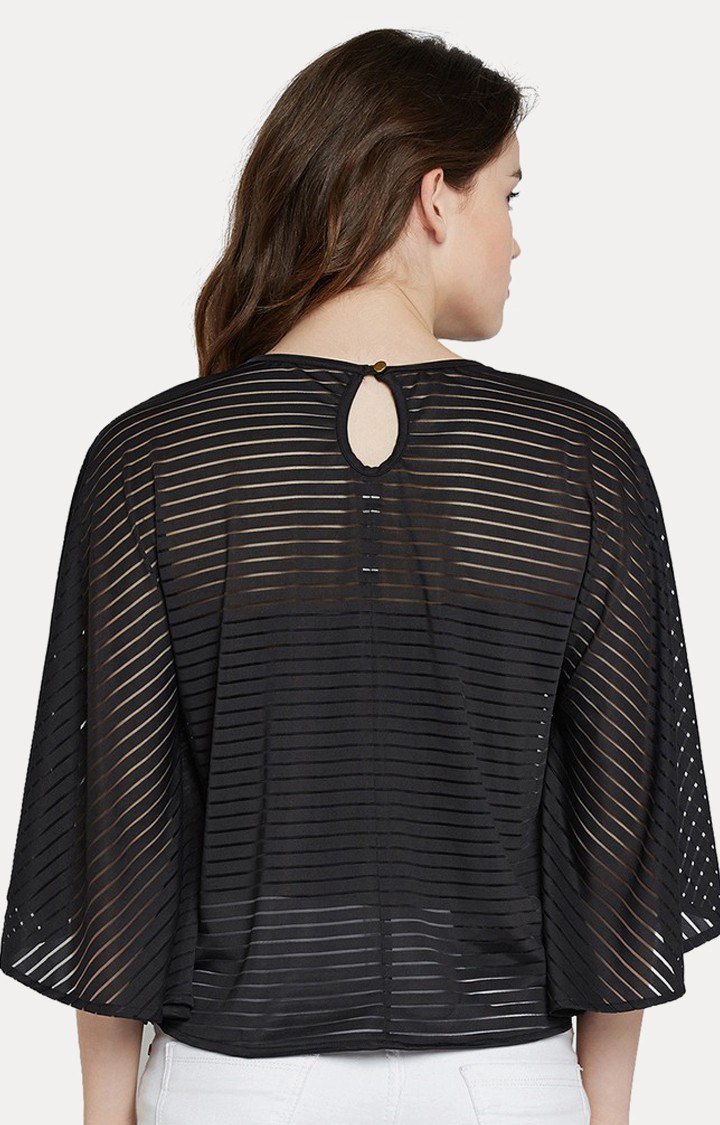 Women's Black Polyester SolidCasualwear Tops