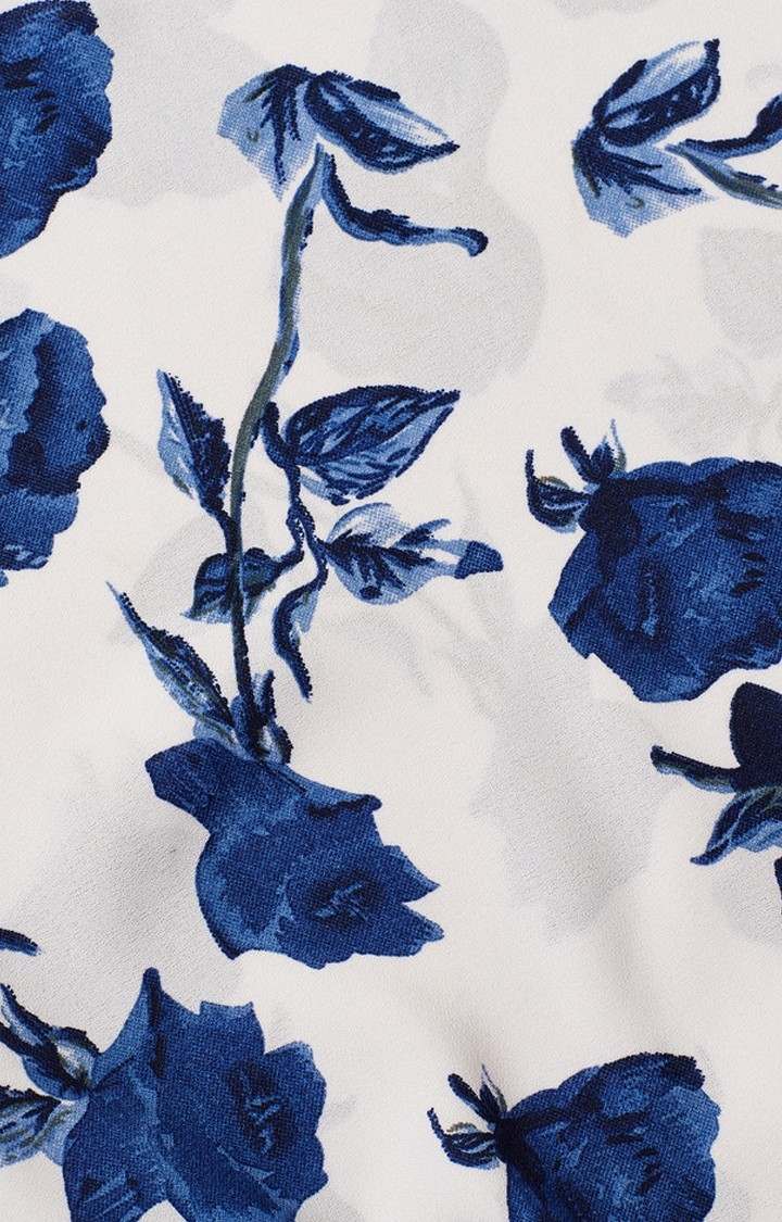 Women's Blue Crepe FloralCasualwear Off Shoulder Top