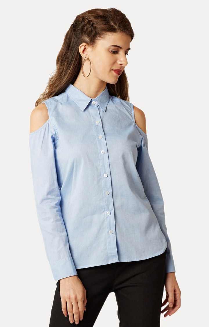 Women's Blue Cotton SolidCasualwear Casual Shirts
