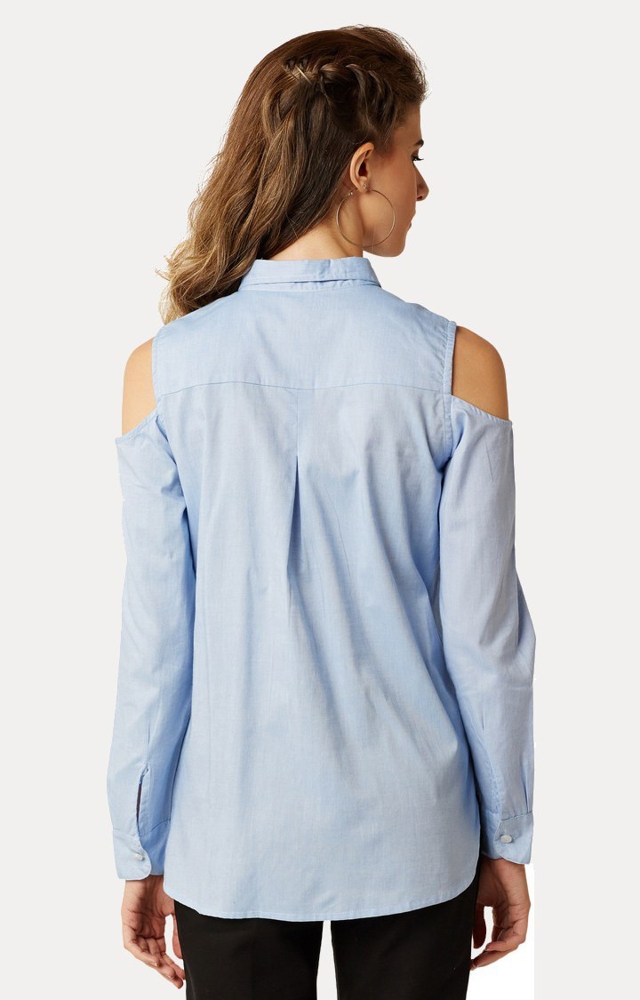 Women's Blue Cotton SolidCasualwear Casual Shirts