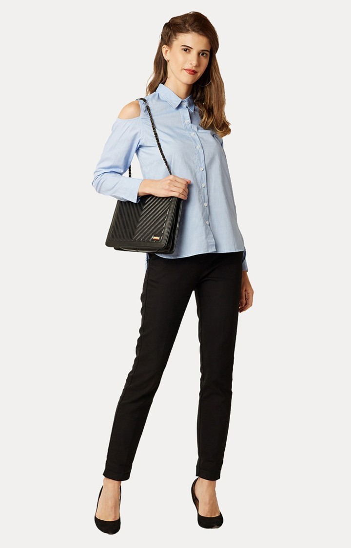 Women's Blue Cotton SolidCasualwear Casual Shirts