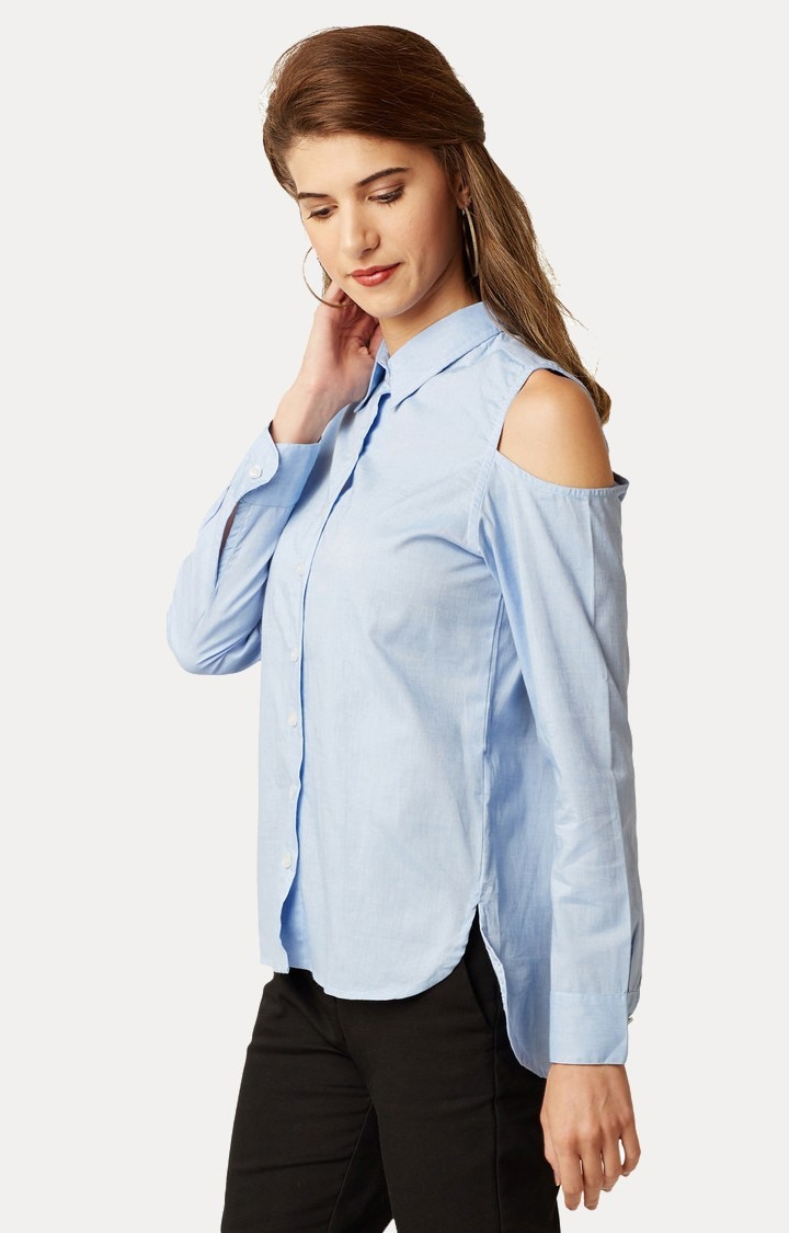 Women's Blue Cotton SolidCasualwear Casual Shirts