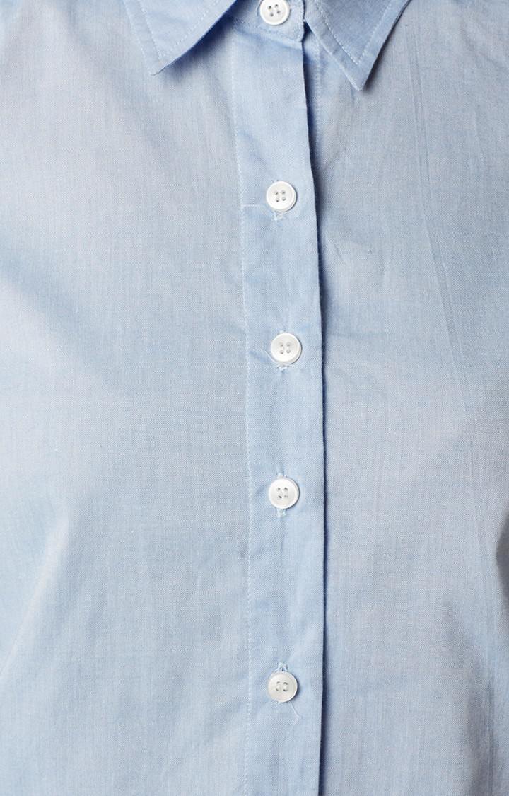 Women's Blue Cotton SolidCasualwear Casual Shirts