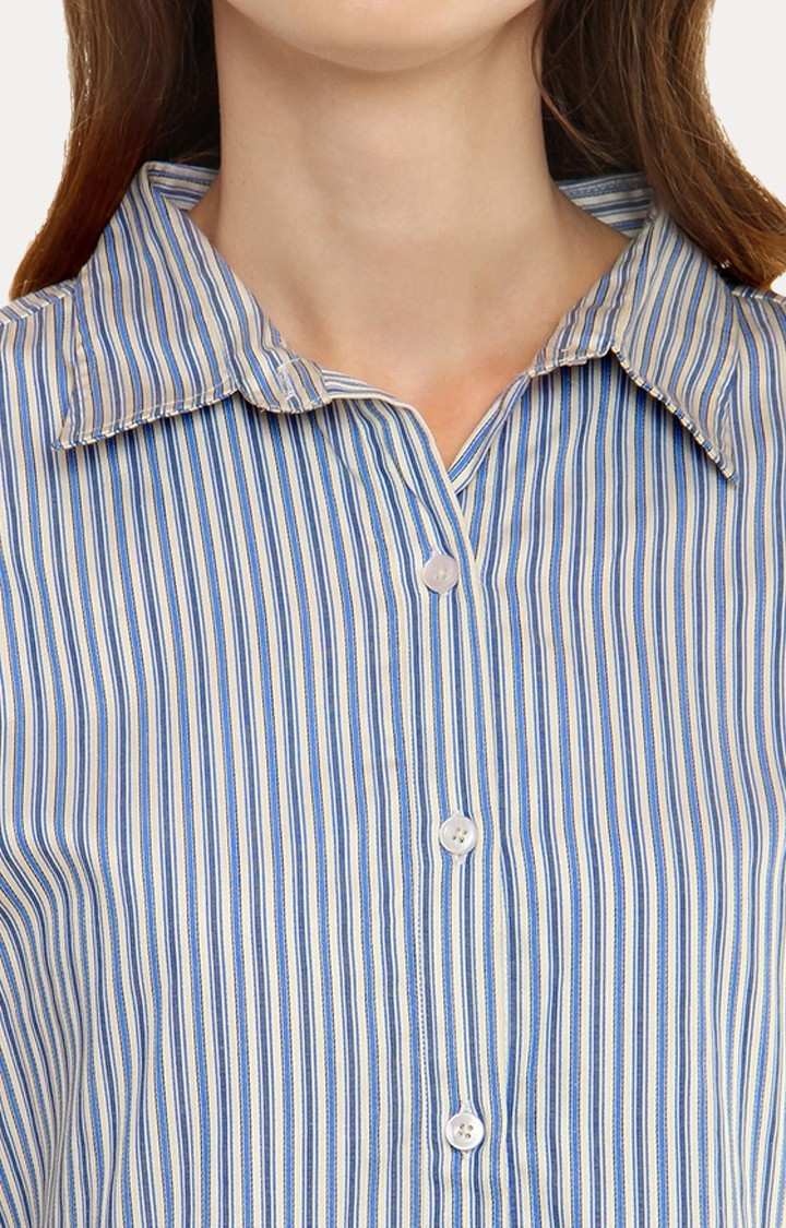 Women's Blue Cotton StripedCasualwear Casual Shirts