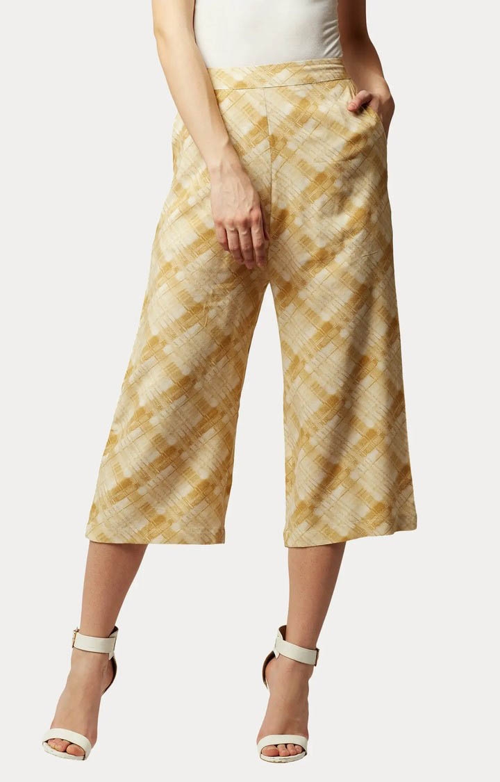 Women's Beige Checked Culottes