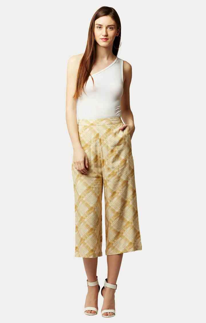 Women's Beige Checked Culottes