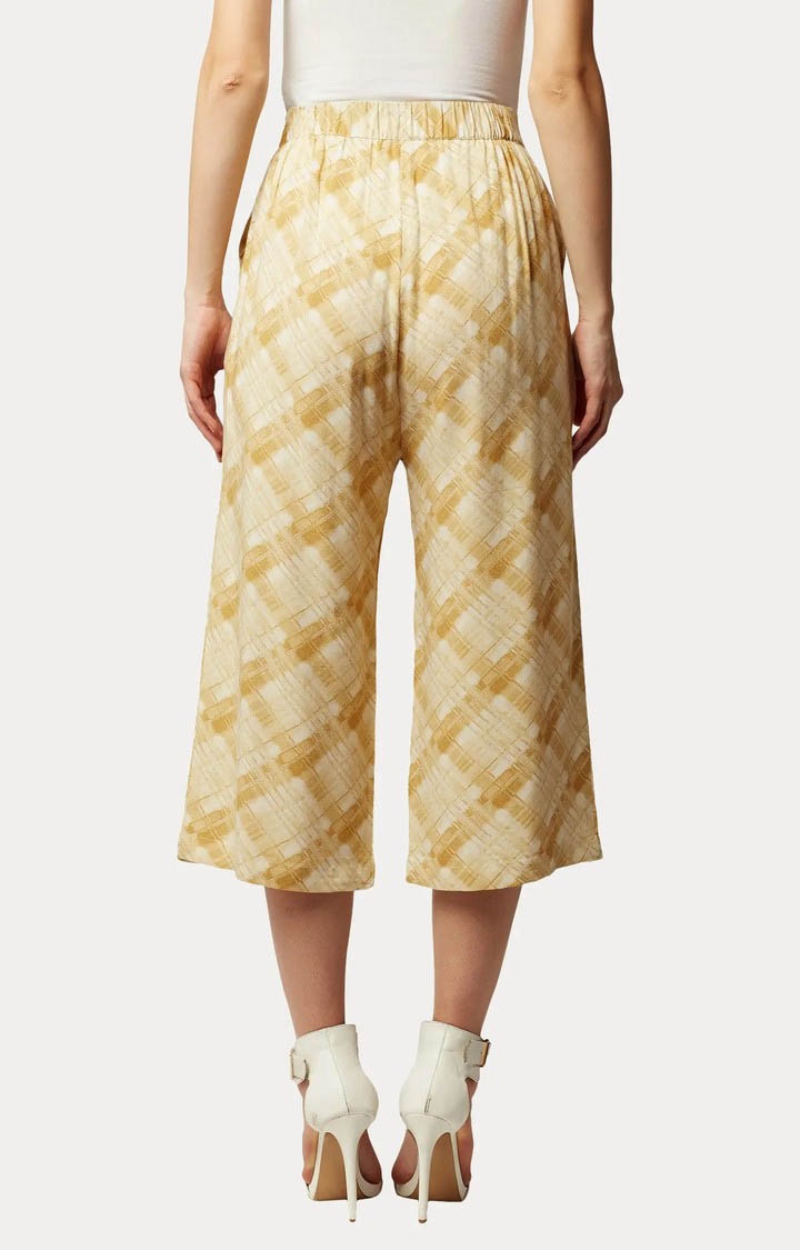 Women's Beige Checked Culottes