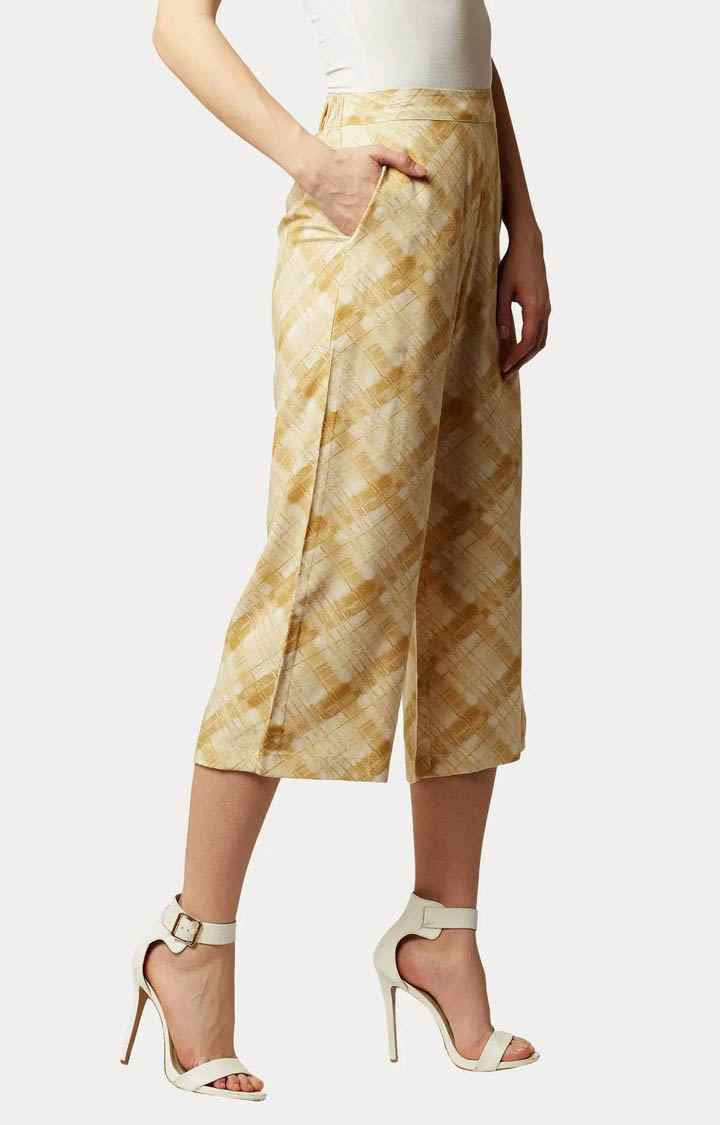 Women's Beige Checked Culottes