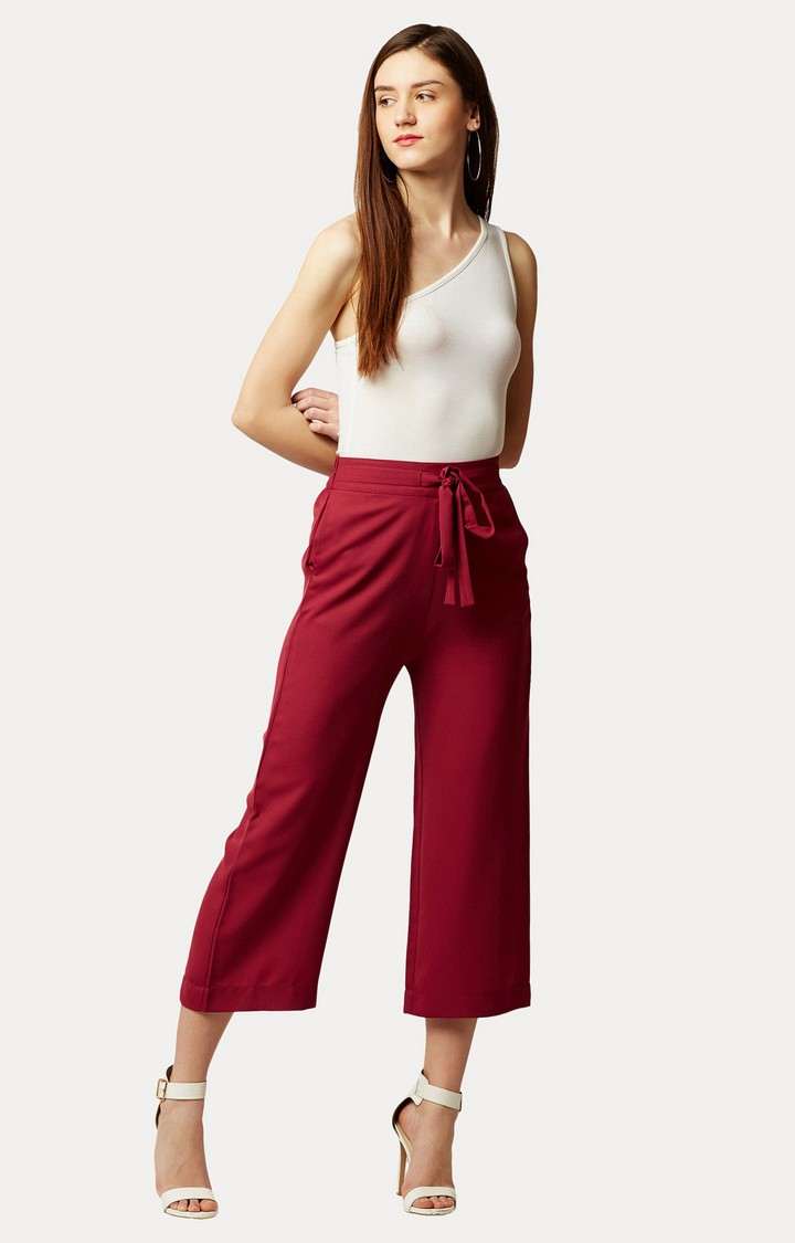 Women's Red Solid Culottes