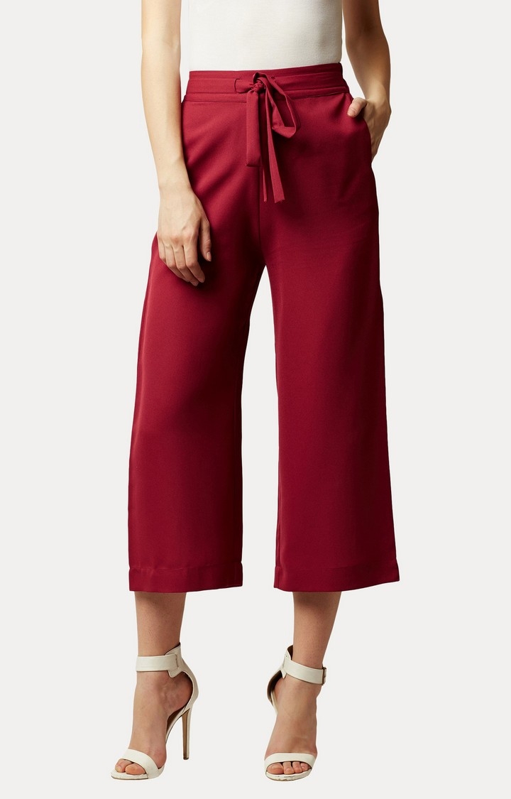 Women's Red Solid Culottes