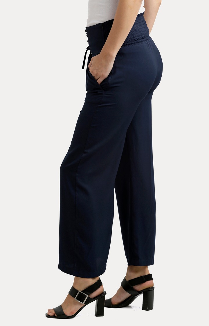 Women's Blue Solid Wide Leg Jeans