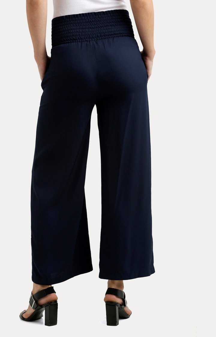 Women's Blue Solid Wide Leg Jeans