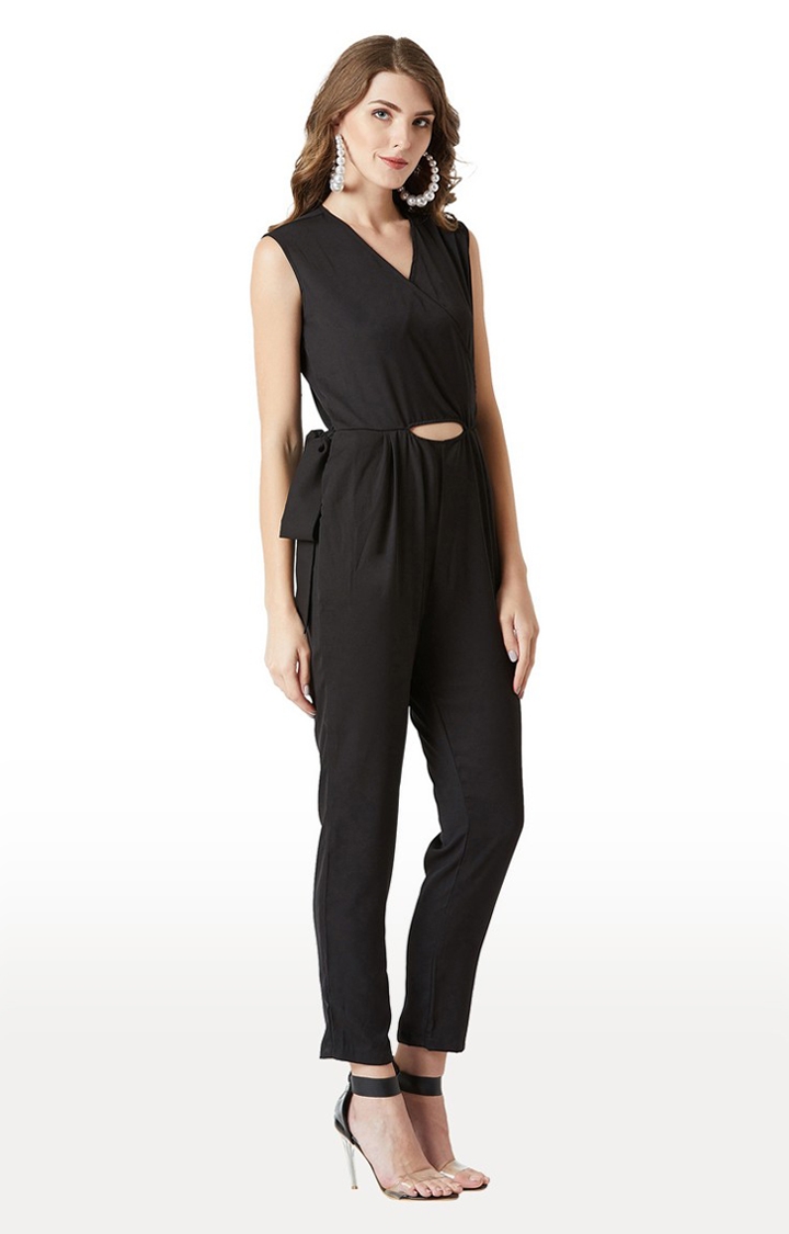 Women's Black Crepe SolidCasualwear Jumpsuits