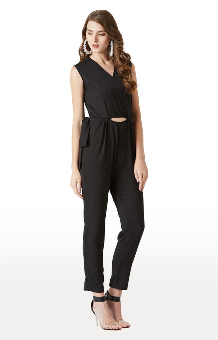 Women's Black Crepe SolidCasualwear Jumpsuits