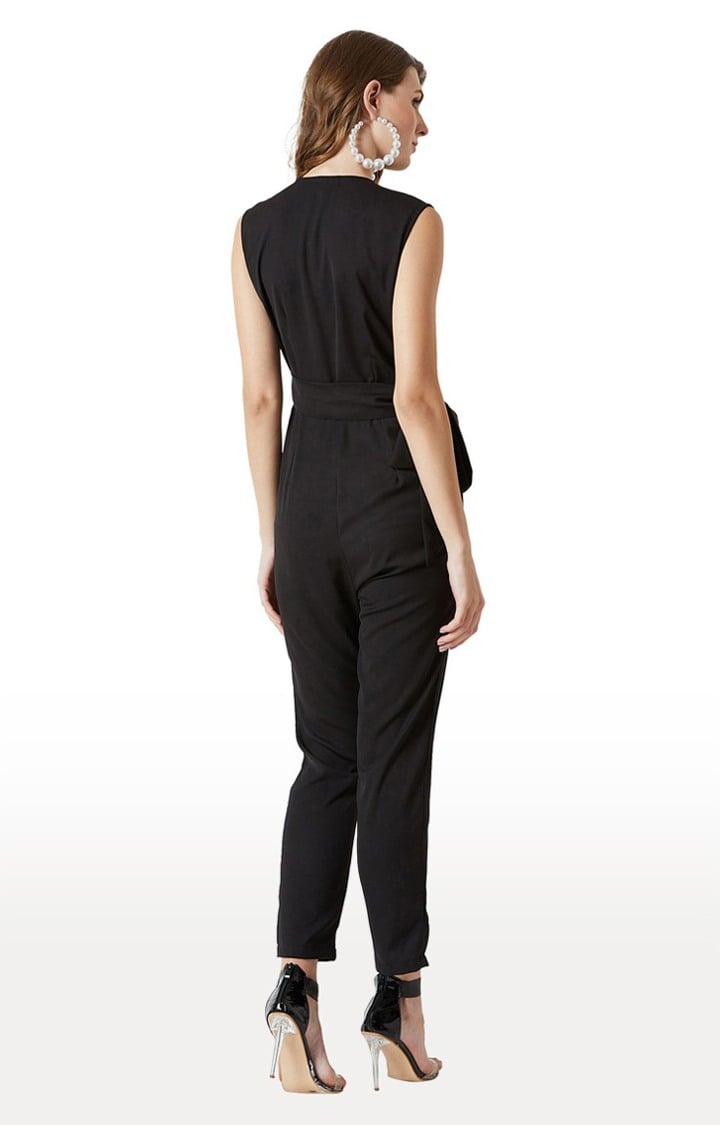 Women's Black Crepe SolidCasualwear Jumpsuits