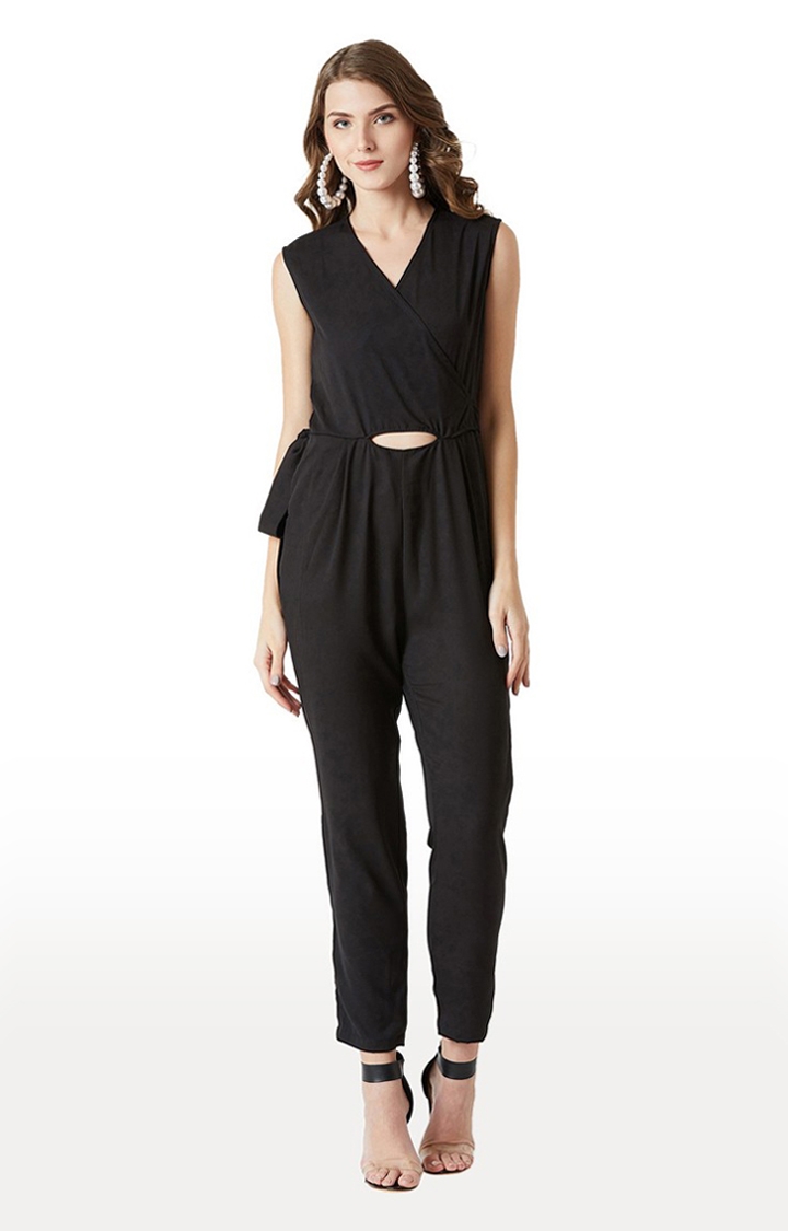 MISS CHASE | Women's Black Crepe SolidCasualwear Jumpsuits