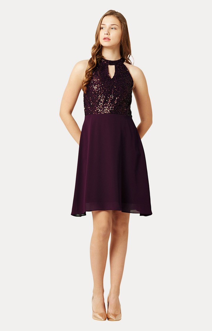 Women's Red Georgette SolidEveningwear Skater Dress