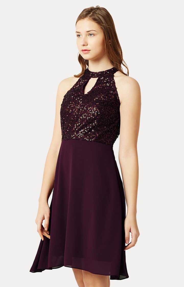 Women's Red Georgette SolidEveningwear Skater Dress