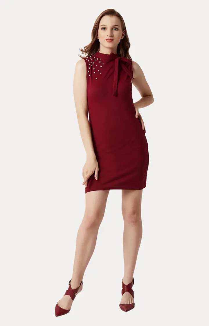 Women's Red Cotton SolidEveningwear Bodycon Dress