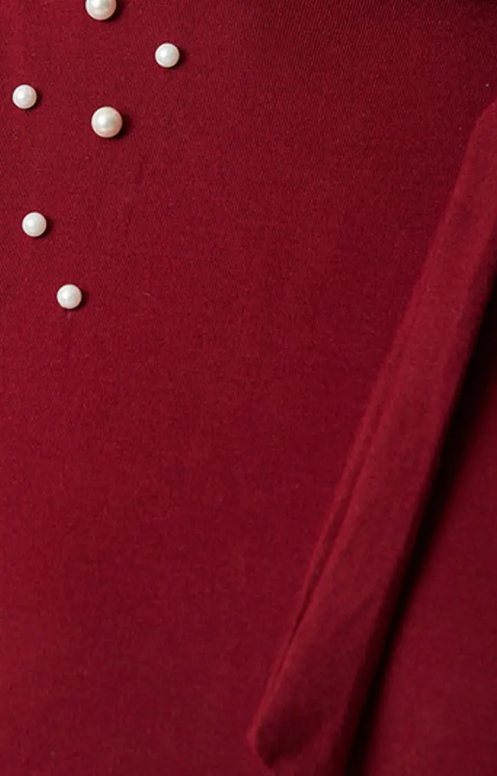 Women's Red Cotton SolidEveningwear Bodycon Dress