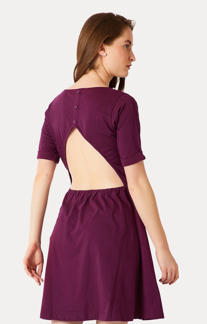 Women's Purple Cotton SolidCasualwear Skater Dress