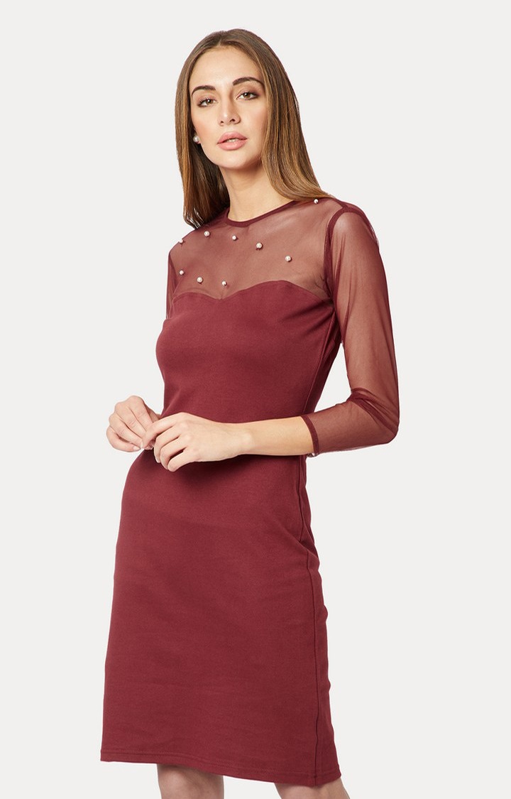 Women's Red Cotton SolidEveningwear Shift Dress