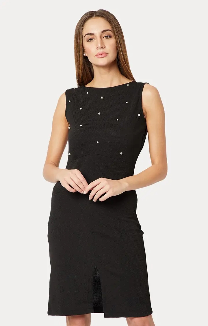 MISS CHASE | Women's Black Solid Shift Dress 0