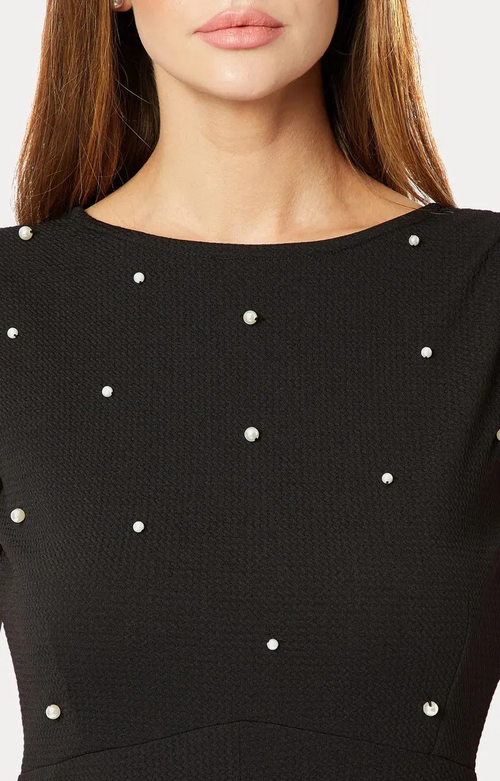 Women's Black Polyester SolidEveningwear Shift Dress