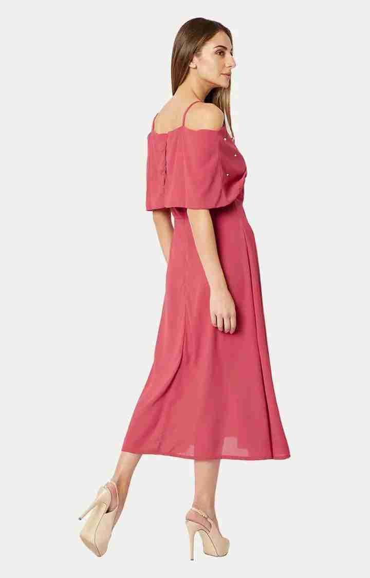 Women's Pink Georgette SolidCasualwear Skater Dress