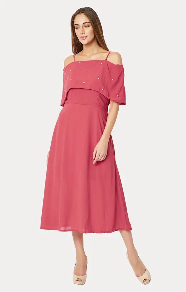 MISS CHASE | Women's Pink Solid Skater Dress