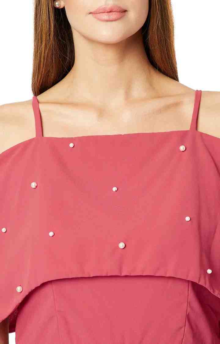 Women's Pink Georgette SolidCasualwear Skater Dress