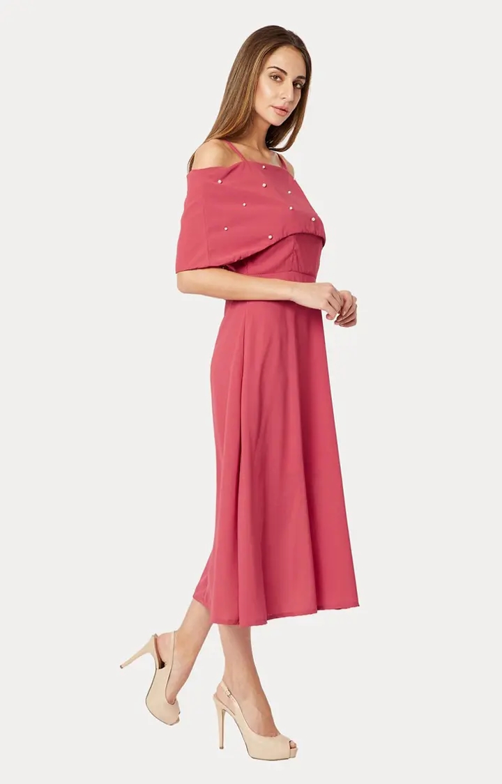 Women's Pink Georgette SolidCasualwear Skater Dress