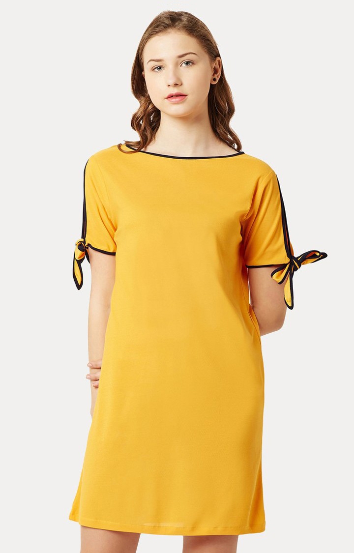 MISS CHASE | Women's Yellow Solid Shift Dress 0