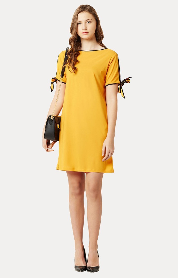 MISS CHASE | Women's Yellow Solid Shift Dress 1