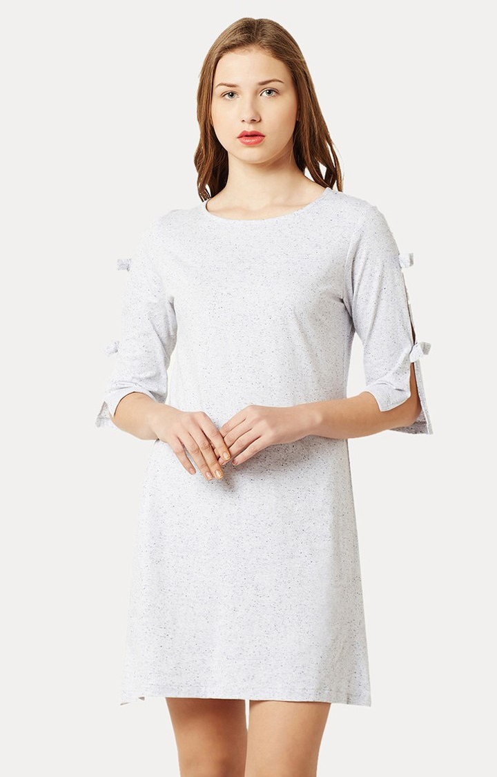 Women's Grey Cotton MelangeCasualwear Shift Dress