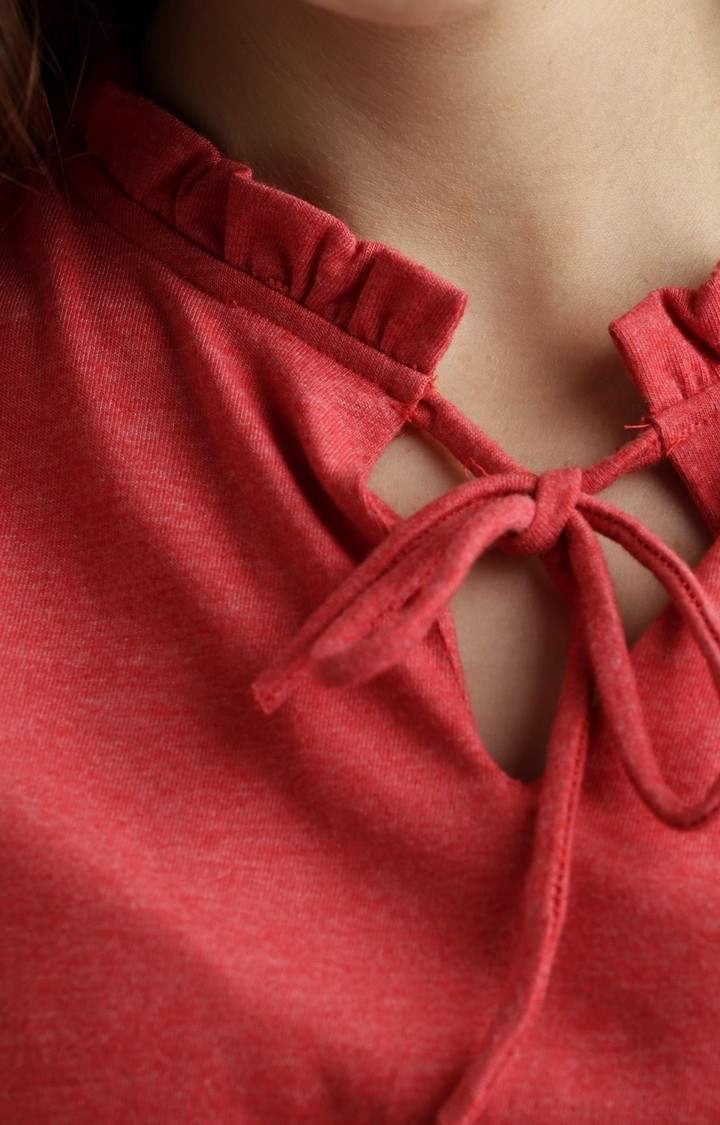 Women's Red Cotton SolidCasualwear Shift Dress